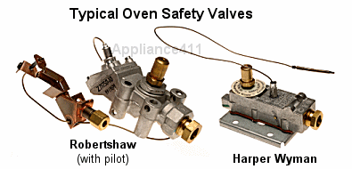 Example of common gas oven safety valves (Robertshaw and Harper Wyman)