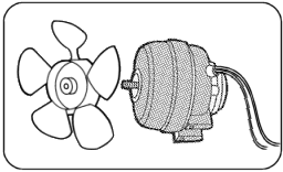 Typical condenser fan motor and blade shown
